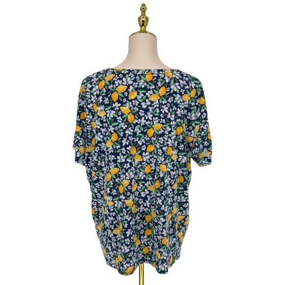 Croft & Barrow Classic Tee Women 2X Short Sleeve Blue Cotton Lemons Floral Shirt - Picture 9 of 11
